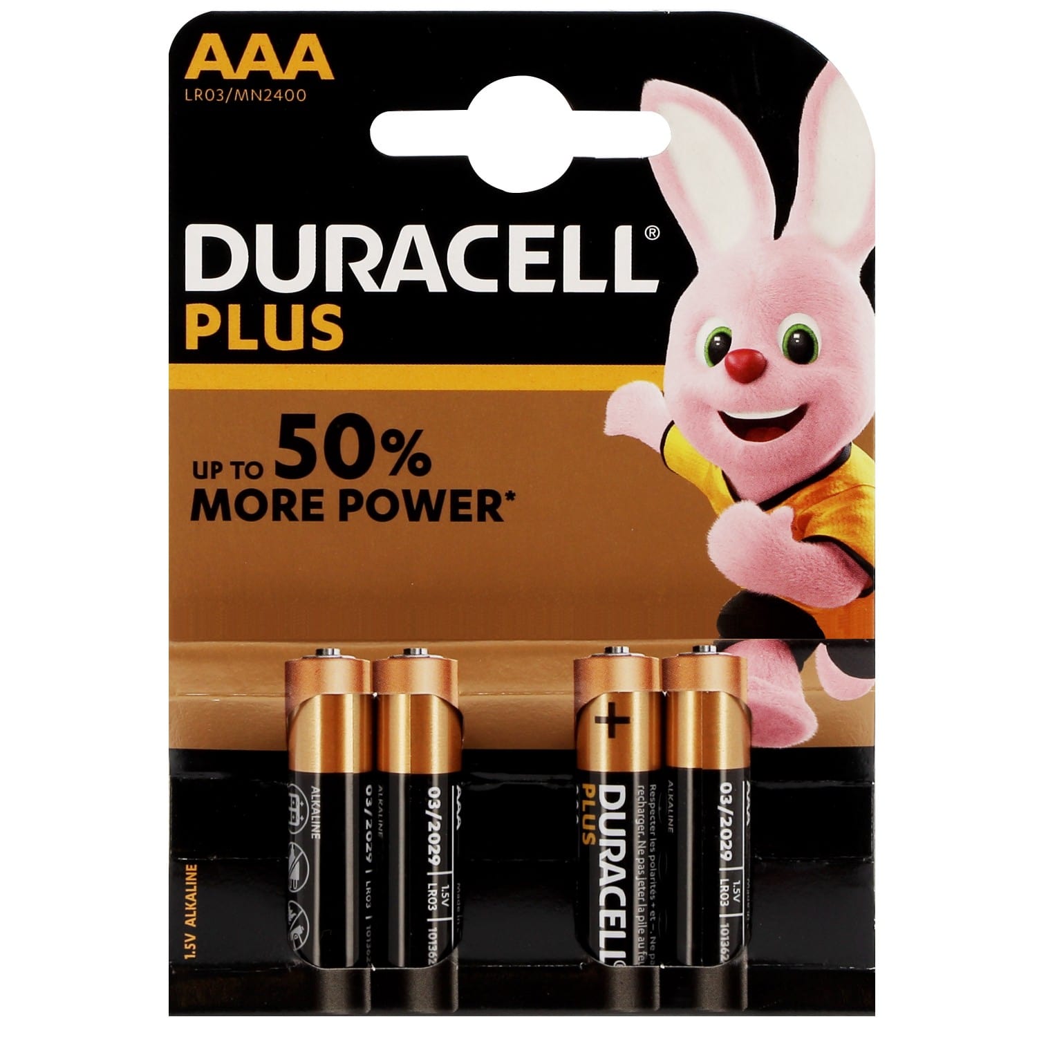 Pile alcaline LR03 AAA AM4 1,5V DURACELL Plus Power Duralock