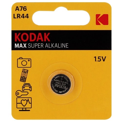 Pile alcaline LR44 A76 1,5V KODAK MAX Blister d'1 pile