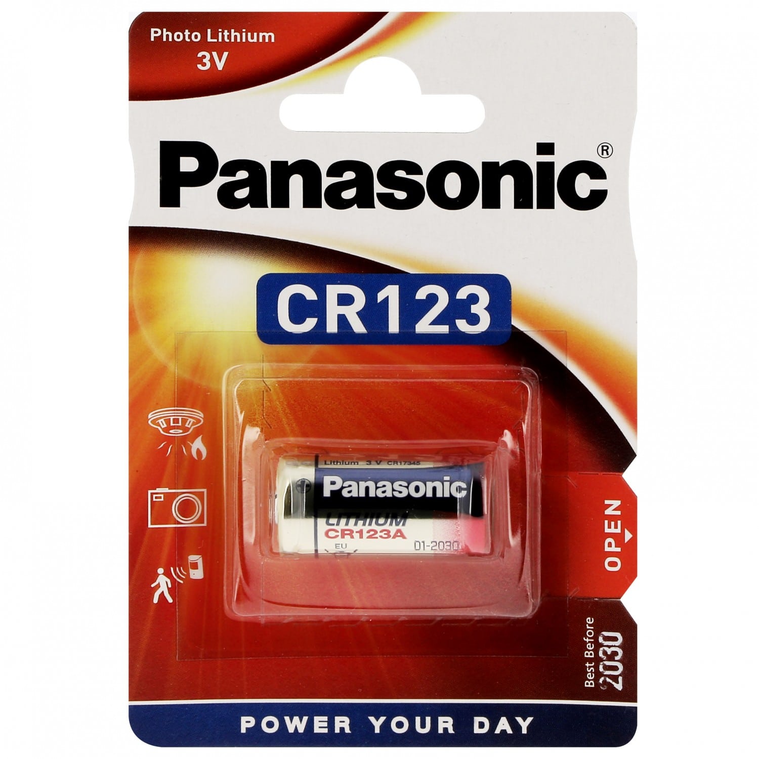 Pile lithium CR123A CR17345 3V PANASONIC Photo Power Blister d'1 pile