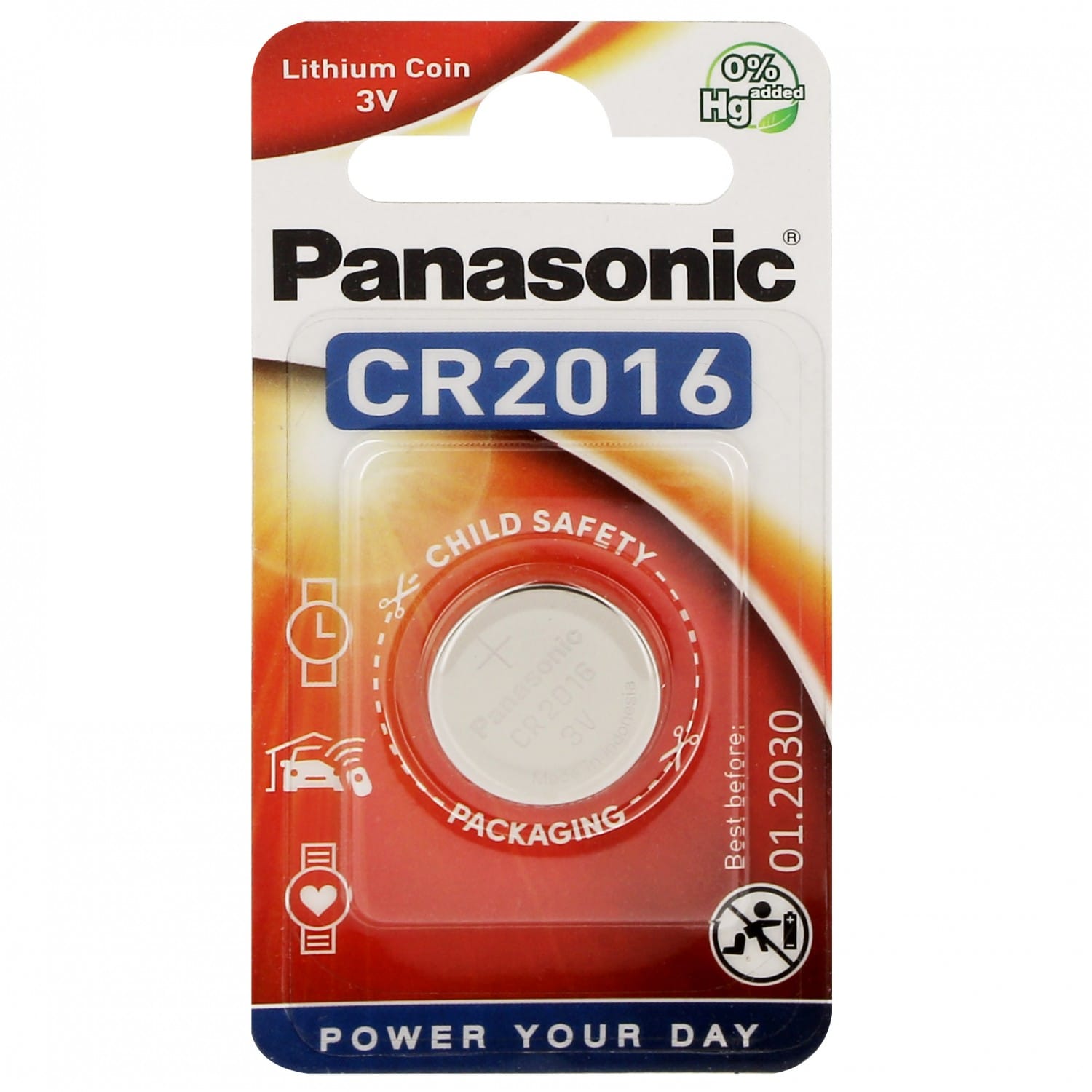 Pile lithium CR2016 3V PANASONIC Power blister de 6 piles