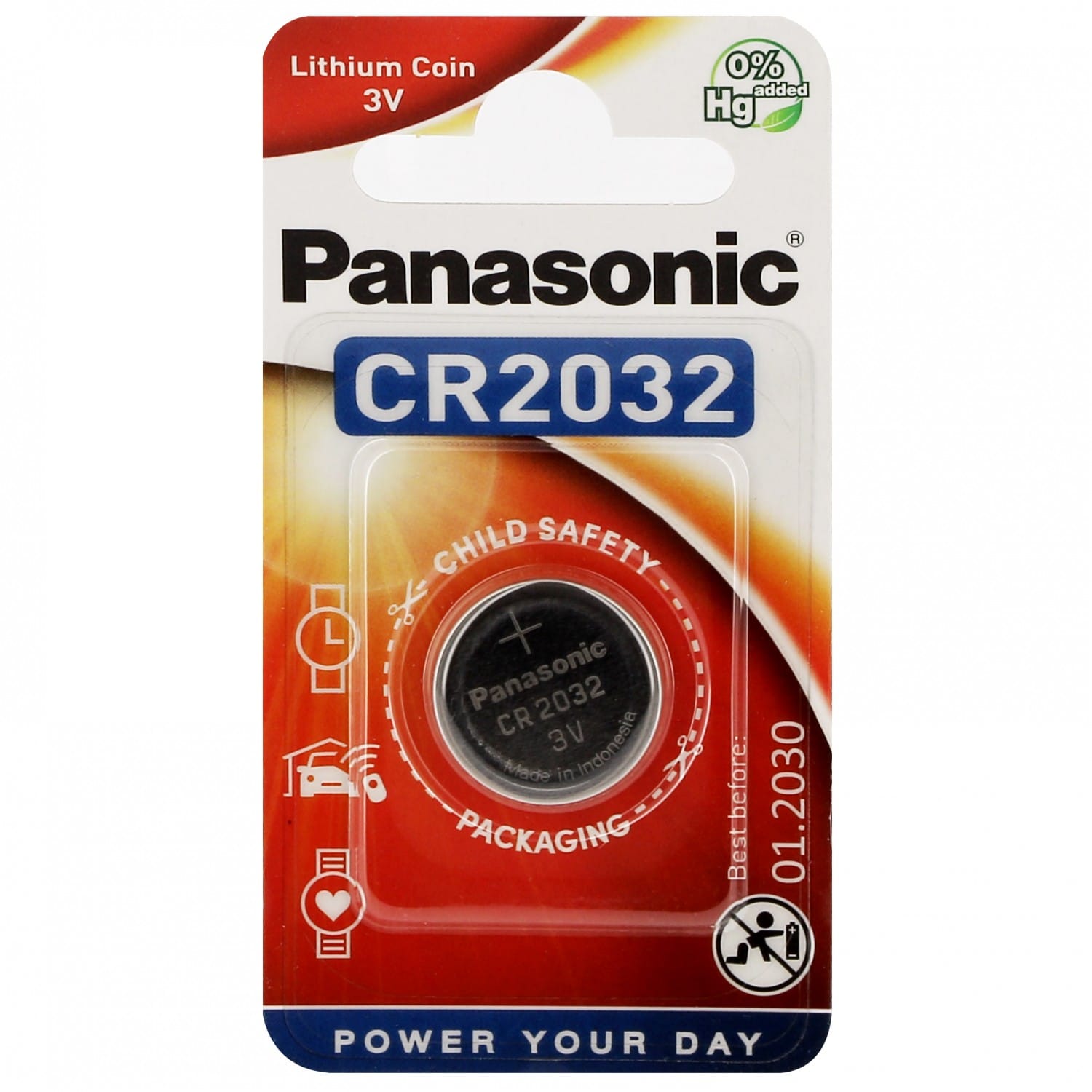 Pile lithium CR2032 3V PANASONIC Power Blister d'1 pile