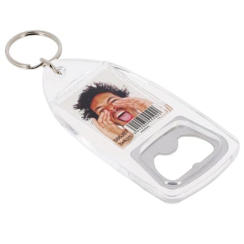 DEKNUDT - Porte-clef photo + ouvre bouteille - Plexi - Pour photo 3x4cm - livré en sachet transparent individuel