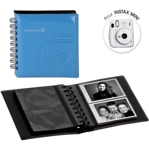 FUJI - Album photo instantanée pochettes sans mémo pour Instax Mini - 32 pages - 64 photos - Couverture Bleue 12x13,5cm