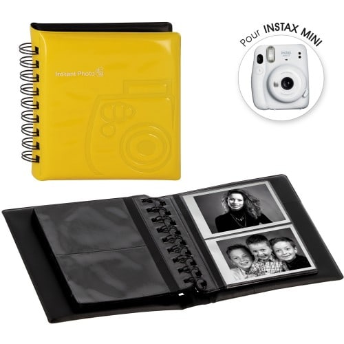 FUJI - Album photo instantanée pochettes sans mémo pour Instax Mini - 32 pages - 64 photos - Couverture Jaune 12x13,5cm