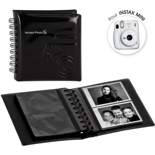 FUJI - Album photo instantanée pochettes sans mémo pour Instax Mini - 32 pages - 64 photos - Couverture Noire 12x13,5cm