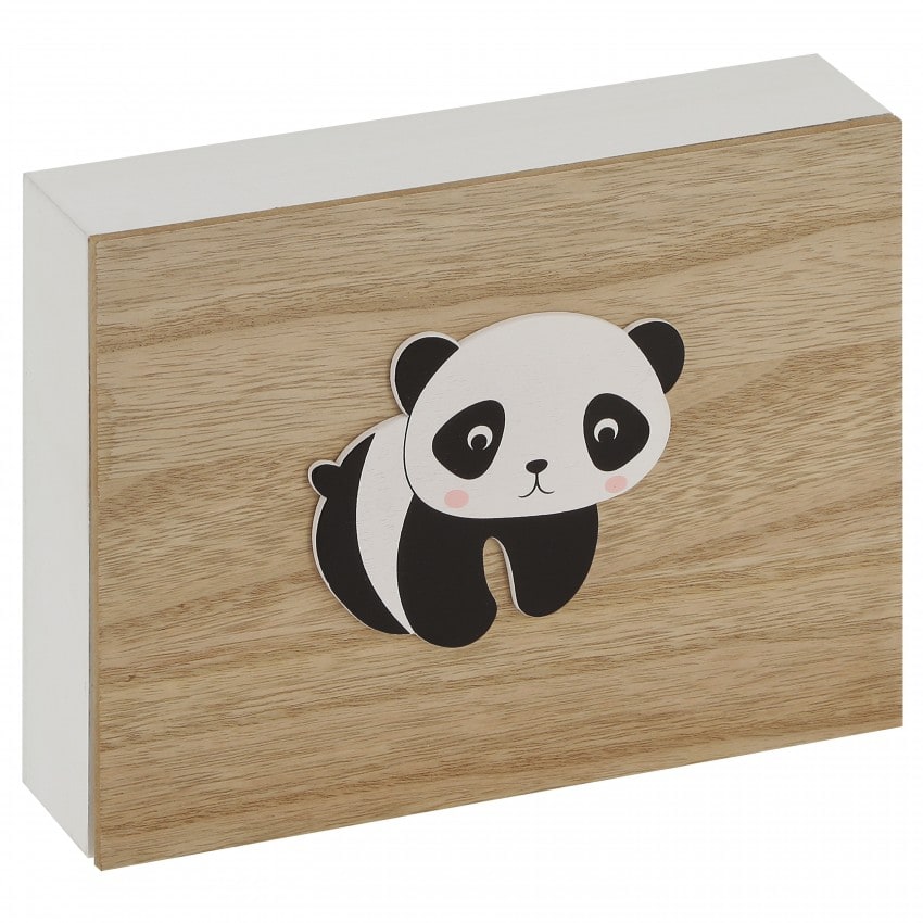 Deknudt boite photo bois blanc et naturel avec dessin panda (L''unité)