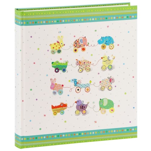 GOLDBUCH - Album photo traditionnel Naissance ANIMALS ON WHEELS - 60 pages blanches + feuillets cristal + 4 pages illustrées - 240 photos - Couverture Multicolore 30x31cm