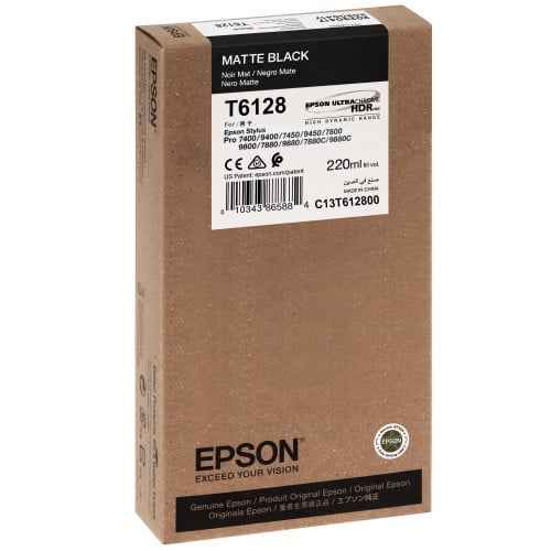 Cartouche d'encre traceur EPSON T6128 Pour imprimante 7880/9880 Noir mat - 220ml