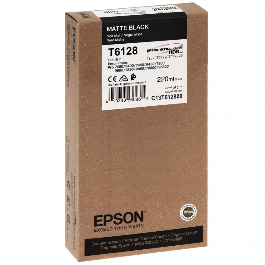 Cartouche d'encre traceur EPSON T6128 Pour imprimante 7880/9880 Noir mat - 220ml