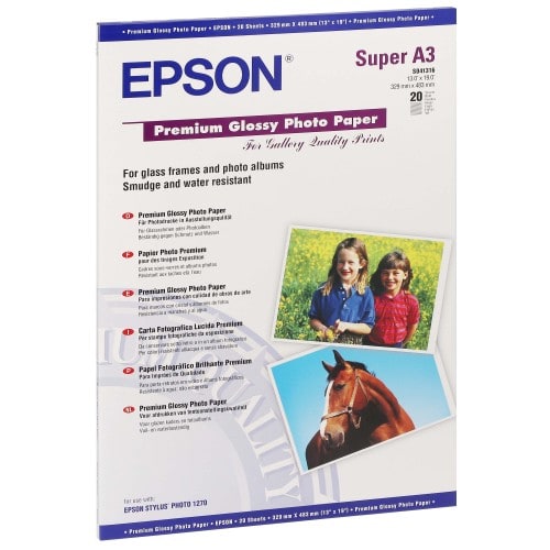 EPSON - Papier jet d'encre PREMIUM glacé 255g - A3+ (32,9x48,3cm) - 20 feuilles