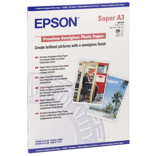 EPSON - Papier jet d'encre PREMIUM semi-glacé 250g - A3+ (32,9x48,3cm) - 20 feuilles