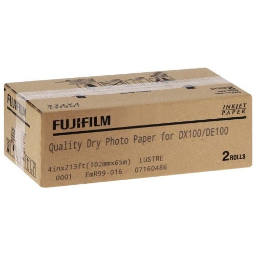 FUJI - Papier jet d'encre Papier lustré 250g pour Frontier DX100 / DE100 - 102mm x 65m - Marqué au dos - 2 rouleaux