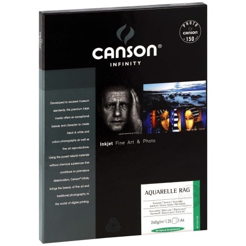 CANSON - Papier jet d'encre Infinity Aquarelle Rag blanc pur mat 240g - A4 (21x29,7cm) - 25 feuilles