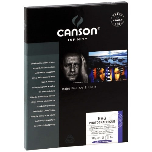 CANSON - Papier jet d'encre Infinity Rag Photographique blanc mat 310g - A4 (21x29,7cm) - 25 feuilles