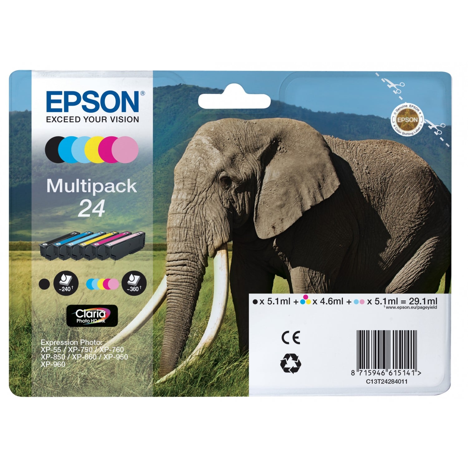 Cartouche d'encre EPSON Elephant 24 pack 6 couleurs pour XP970  (C13T24284011)