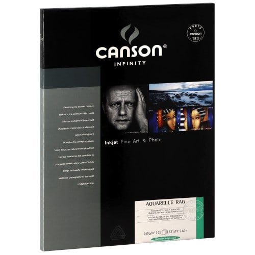 CANSON - Papier jet d'encre Infinity Aquarelle Rag blanc pur mat 240g - A3+ (32,9x48,3cm) - 25 feuilles