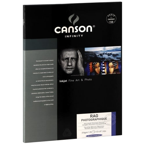 CANSON - Papier jet d'encre Infinity Rag Photographique blanc mat 310g - A3+ (32,9x48,3cm) - 25 feuilles