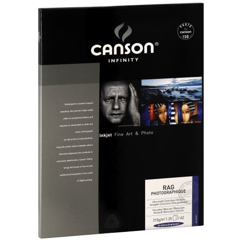 CANSON - Papier jet d'encre Infinity Rag Photographique blanc mat 310g - A2 (42x59,4cm) - 25 feuilles