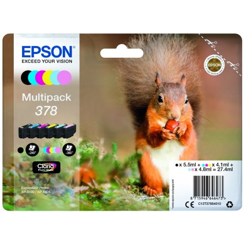 EPSON - Cartouche d'encre T3788 Ecureuil n°378 - Pack 6 Couleurs pour imprimantes XP-8600