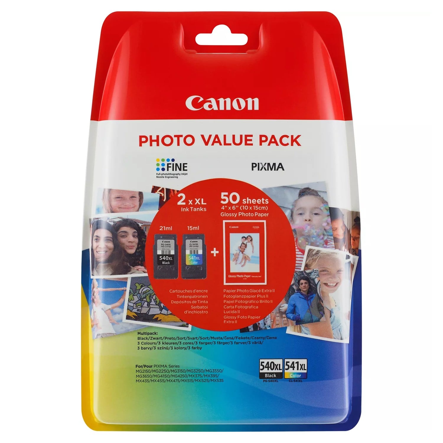 Cartouche d'encre CANON PG-540XL / CL-541XL noir & couleur (36ml) + 50  photos 10x15cm brillantes