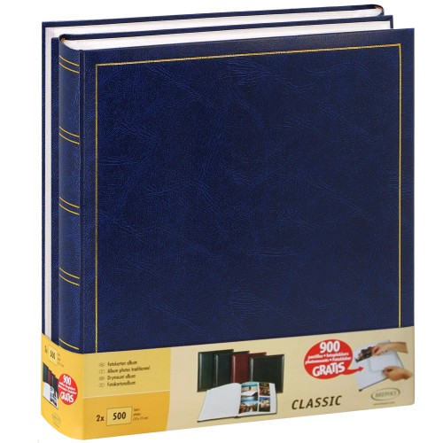 BREPOLS - Album photo traditionnel  JUMBO - 100 pages blanches + feuillets cristal - 500 photos - Couverture Bleue 29x32cm - Lot de 2 + 900 pastilles
