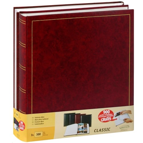 BREPOLS - Album photo traditionnel JUMBO - 100 pages blanches + feuillets cristal - 500 photos - Couverture Bordeaux 29x32cm - Lot de 2 + 900 pastilles