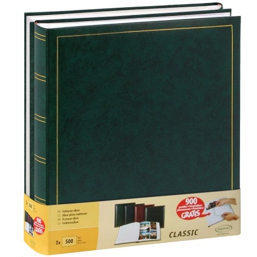 BREPOLS - Album photo traditionnel JUMBO - 100 pages blanches + feuillets cristal - 500 photos - Couverture Verte 29x32cm - Lot de 2 + 900 pastilles