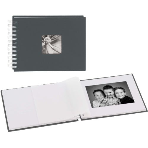 HAMA - Mini album traditionnel FINE ART SPIRAL - 50 pages blanches + feuillets cristal - 50 photos - Couverture Grise 24x17cm + fenêtre
