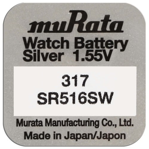 MURATA - Pile de montre 317 (SR516SW) - Oxyde d'argent sans mercure - Tension 1.55 V - à l'unité