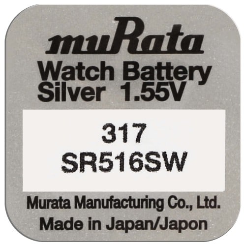 MURATA - Pile de montre 317 (SR516SW) - Oxyde d'argent sans mercure - Tension 1.55 V