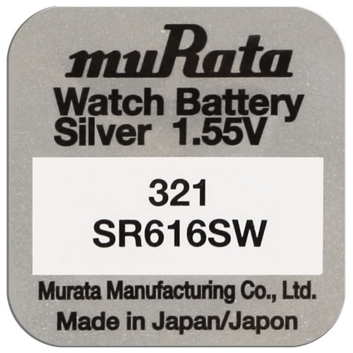MURATA - Pile de montre 321 (SR616SW) - Oxyde d'argent sans mercure - Tension 1.55 V - à l'unité