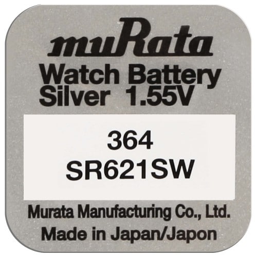 MURATA - Pile de montre 364 (SR621SW) - Oxyde d'argent sans mercure - Tension 1.55 V - à l'unité