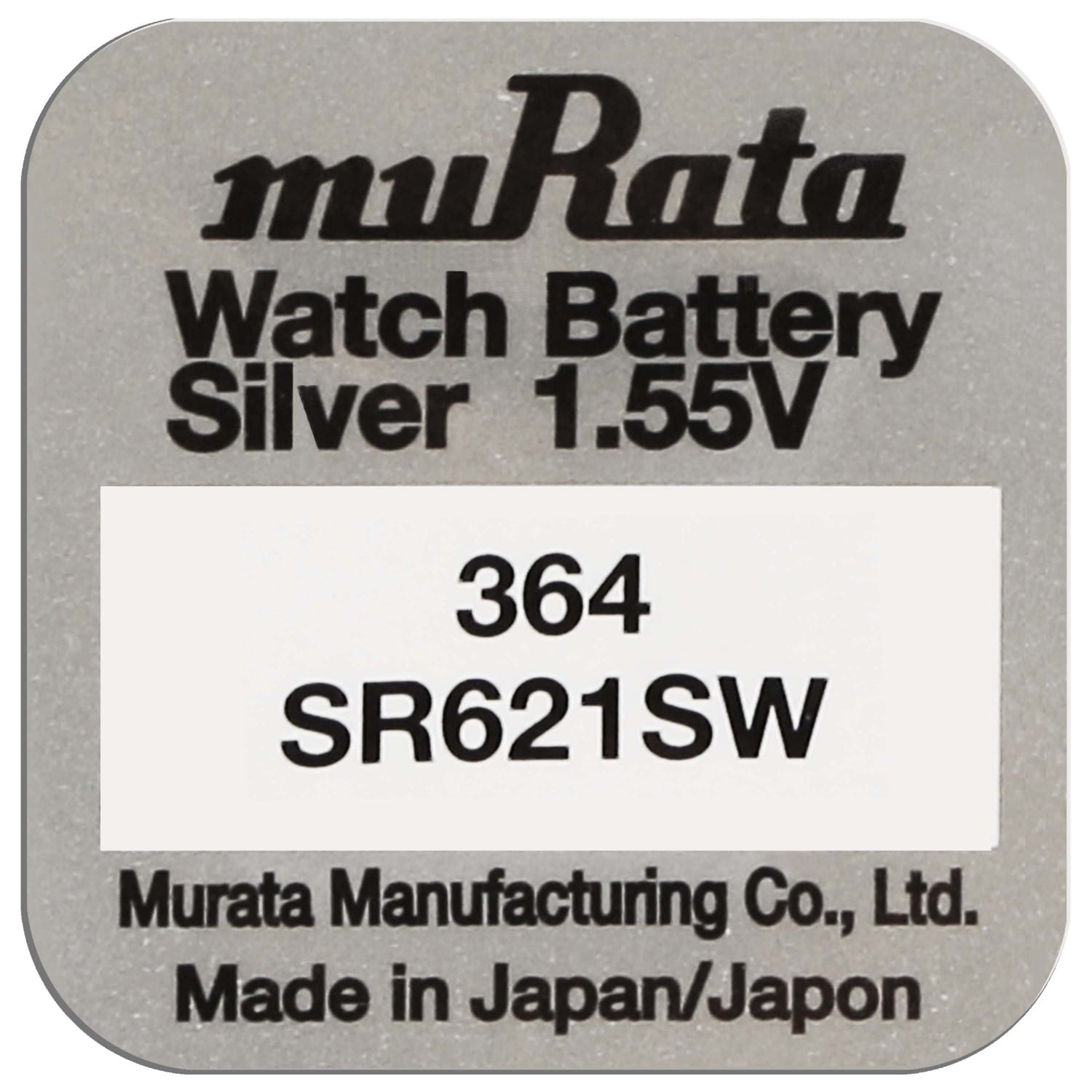 Pile de montre MURATA 364 (SR621SW) - Oxyde d'argent sans mercure