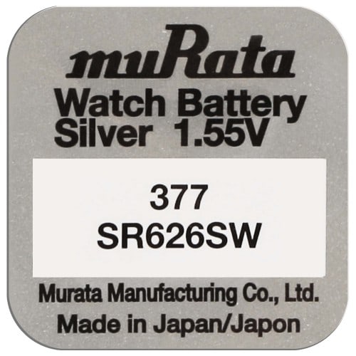 MURATA - Pile de montre 377 (SR626SW) - Oxyde d'argent sans mercure - Tension 1.55 V - à l'unité