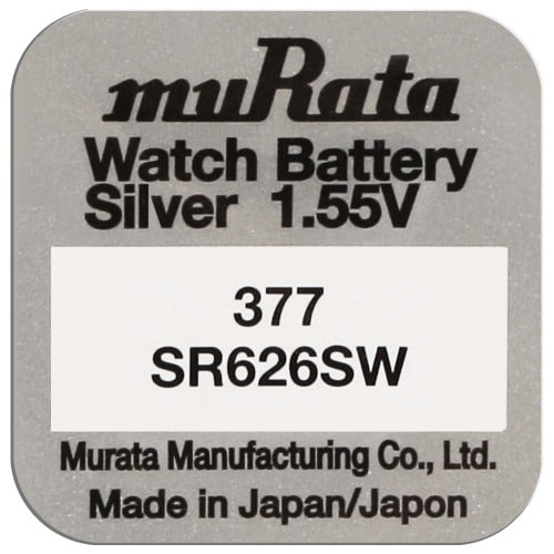MURATA - Pile de montre 377 (SR626SW) - Oxyde d'argent sans mercure - Tension 1.55 V