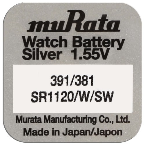 MURATA - Pile de montre 391/381 (SR1120/W/SW) - Oxyde d'argent sans mercure - Tension 1.55 V - à l'unité