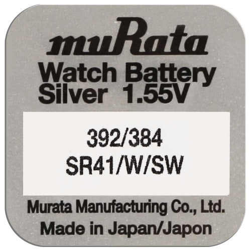 MURATA - Pile de montre 392/384 (SR41/W/SW) - Oxyde d'argent sans mercure - Tension 1.55 V