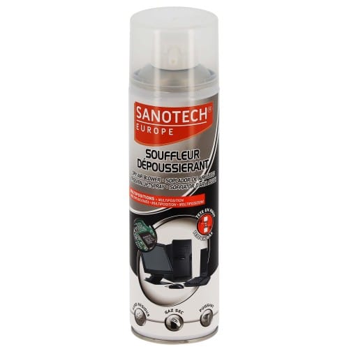 SANOTECH - Souffleur air sec dépoussiérant avec prolongateur - pour matériel informatique, imprimante et bureautique, outil ou tout appareil professionnel - multipositions et ininflammable - 650 ml - Nouvelle norme