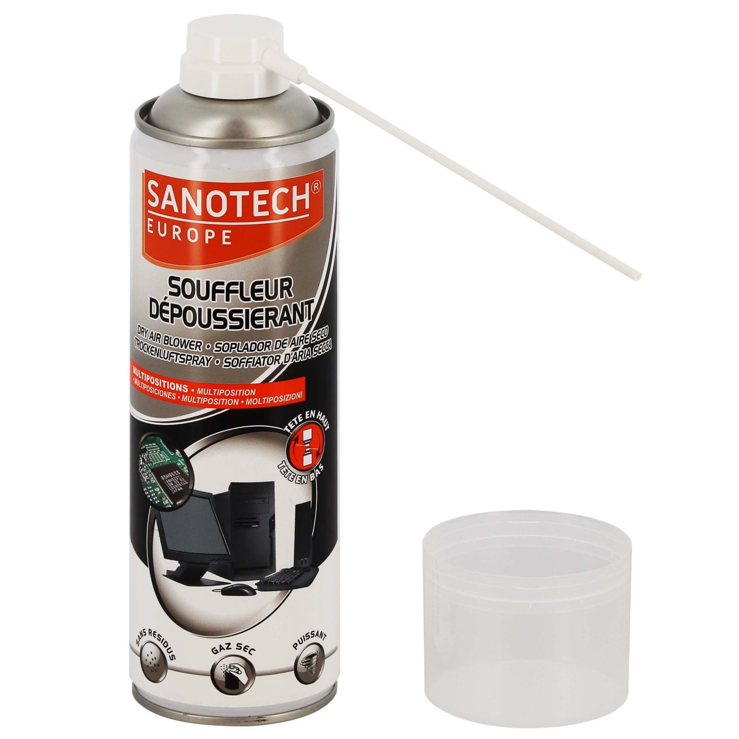 Souffleur air sec dépoussiérant SANOTECH avec prolongateur - pour matériel  informatique, imprimante et bureautique, outil ou tout appareil  professionnel - multipositions et ininflammable - 650 ml - Nouvelle norme