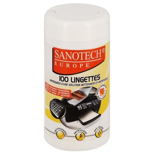 SANOTECH - Lingettes imprégnées avec solution nettoyante et antistatique - Distributeur de 100