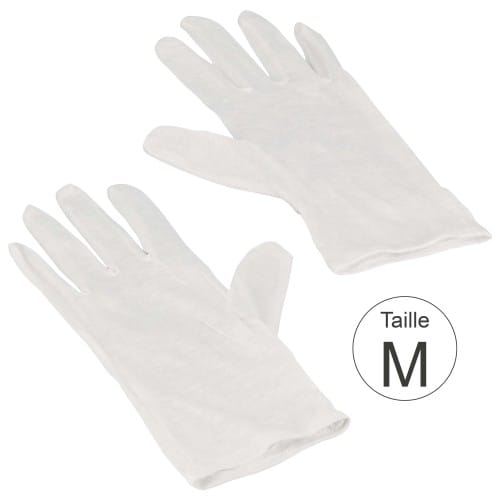 Gants blancs 100% coton naturel - Haute qualité - Taille M (8,5) - La paire