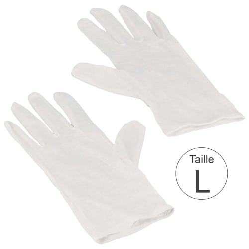 Gants blancs 100% coton naturel - Haute qualité - Taille L (9) - La paire