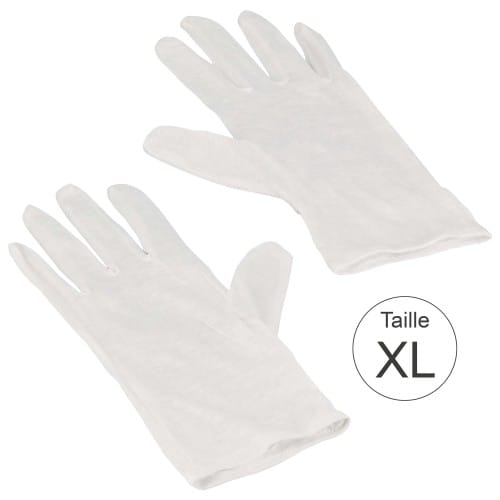 Gants blancs 100% coton naturel - Haute qualité - Taille XL (9,5) - La paire