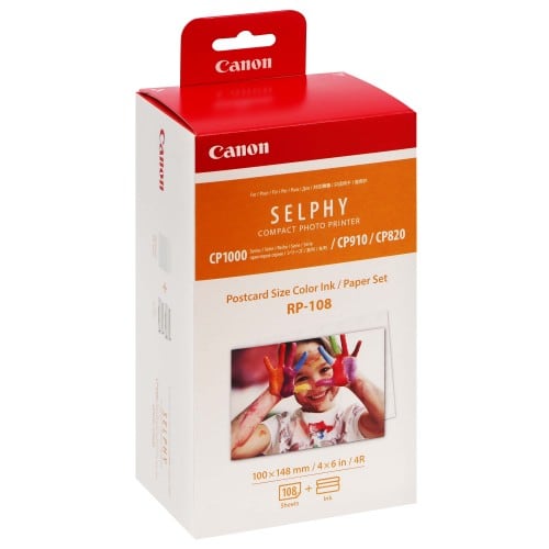 Consommable thermique CANON Kit Papier + encre pour imprimante SELPHY CP820/910/1000/1200/1300 - 10x15cm - 108 Feuilles (RP-108)