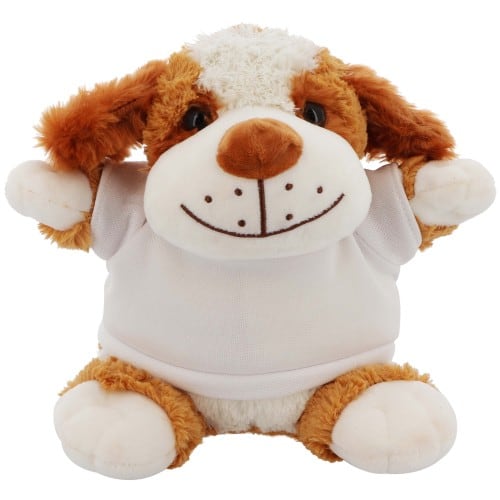 Peluche TECHNOTAPE "Chien" + T-shirt blanc 100% polyester - Certifiée conforme aux normes de sécurité européenne - Hauteur 21cm