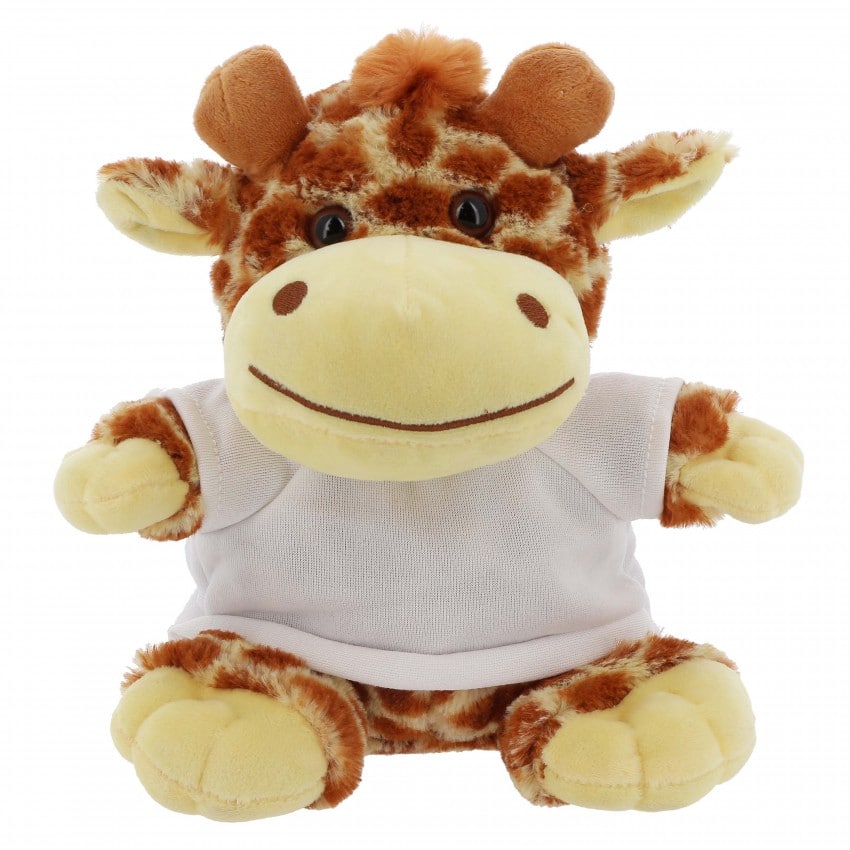 Peluche TECHNOTAPE "Girafe" + T-shirt blanc 100% polyester - Certifiée conforme aux normes de sécurité européenne - Hauteur 21cm