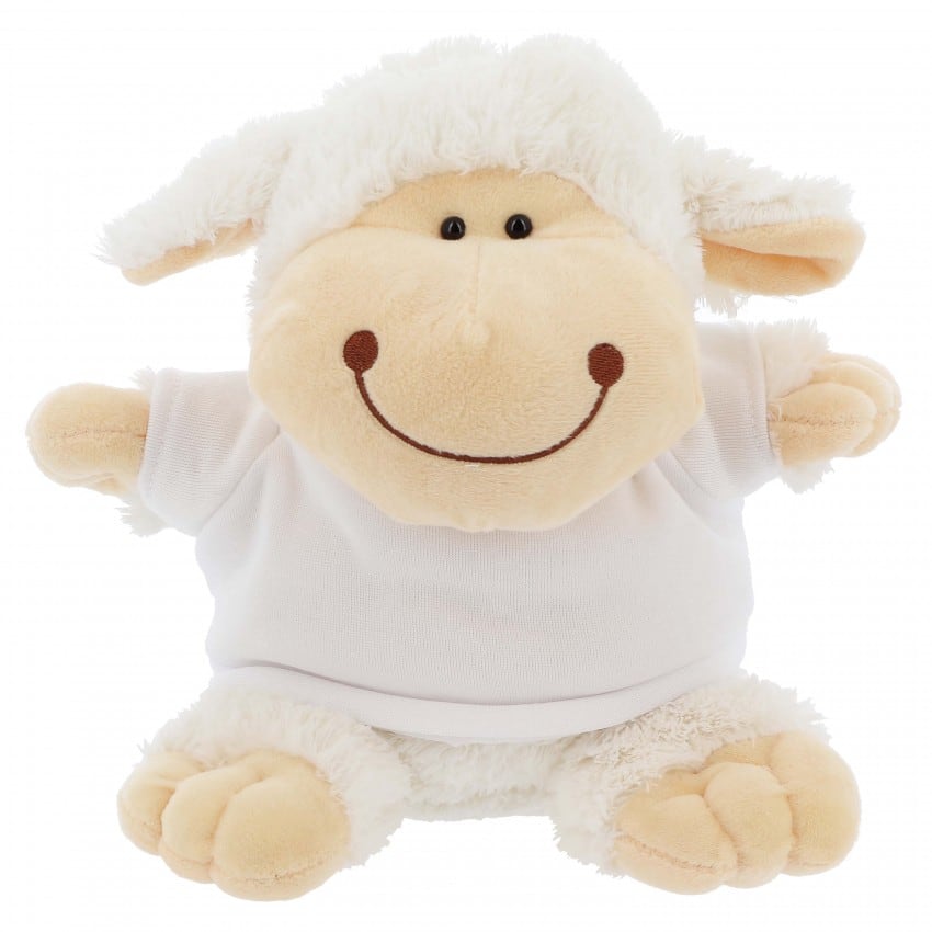 Peluche TECHNOTAPE "Mouton" + T-shirt blanc 100% polyester - Certifiée conforme aux normes de sécurité européenne - Hauteur 21cm