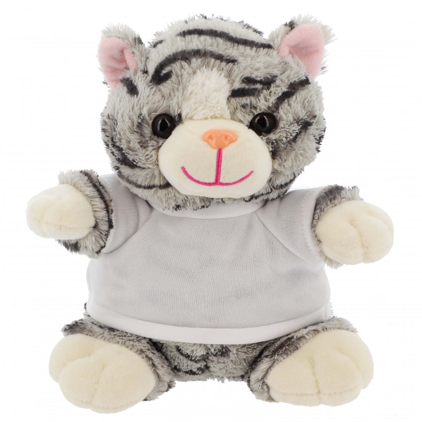 Peluche chat 21cm avec T-shirt blanc pour sublimation