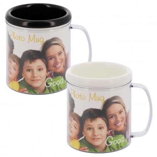 DEKNUDT - Mug acrylique Blanc ou Noir - Hauteur 10cm - Pour photo 9x25cm - Livraison coloris aléatoire par 1 tasse ou 1 coloris de chaque par 2 tasses