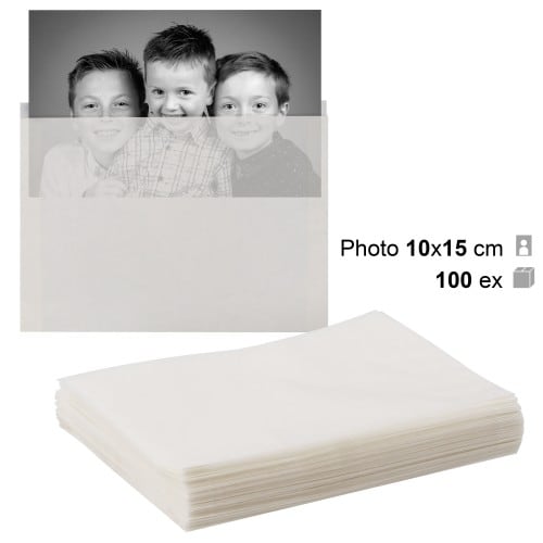 MB TECH - Pochette papier cristal 10,5 x 15,5 cm - Pour photo 10 x 15 cm - Lot de 100